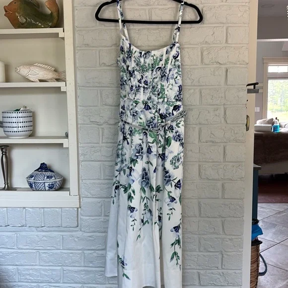 White House Black Market Smocked Floral Belted Dress Size 10 - Picture 6 of 9